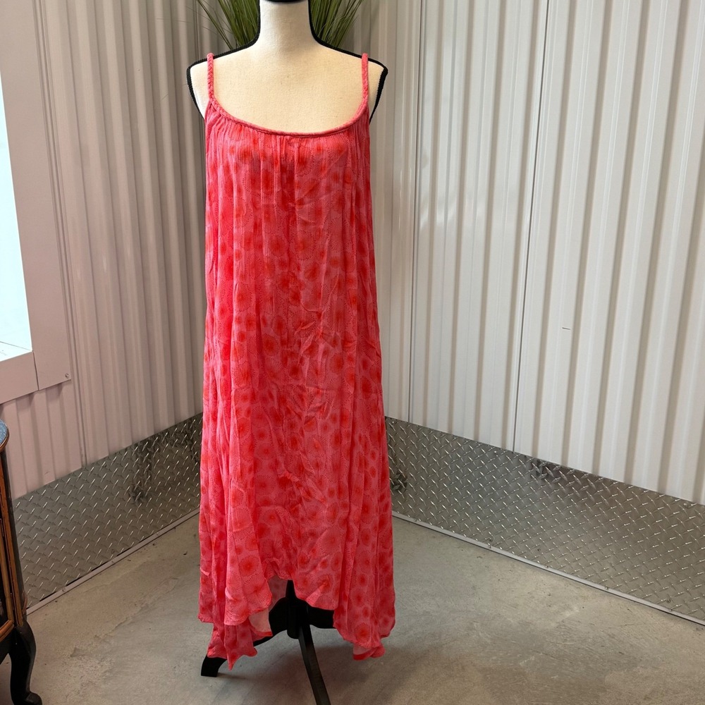 HIHO Maxi Dress Women Small Coral Pink Excellent Braided‎ Strap Handkerchief Hem